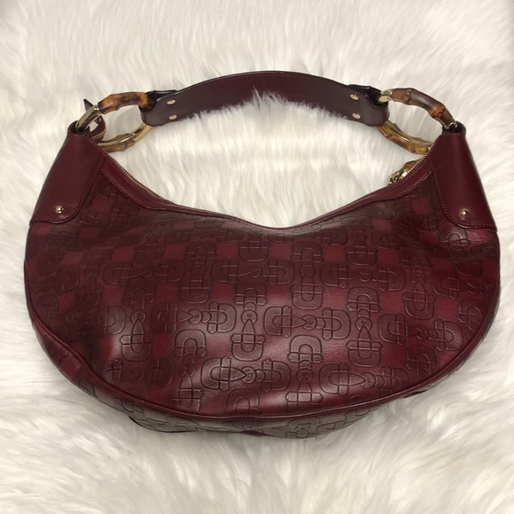 Gucci Handbags - GUCCI Red Horsebit Embossed Bamboo Ring Hobo Bag